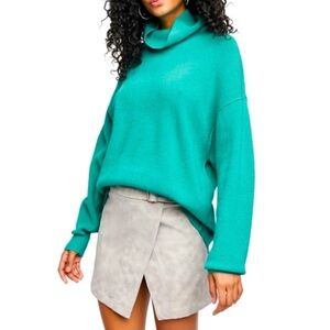 Free People Turquoise Cowl Neck Sweater